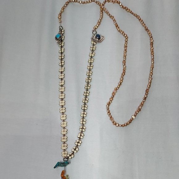 Dogwood, Amber, Turquoise, Pearl & Lapis Personal journey Manifestation Necklace - Picture 9 of 12